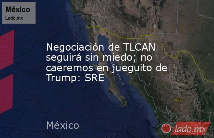 Negociación de TLCAN seguirá sin miedo; no caeremos en jueguito de Trump: SRE
. Noticias en tiempo real