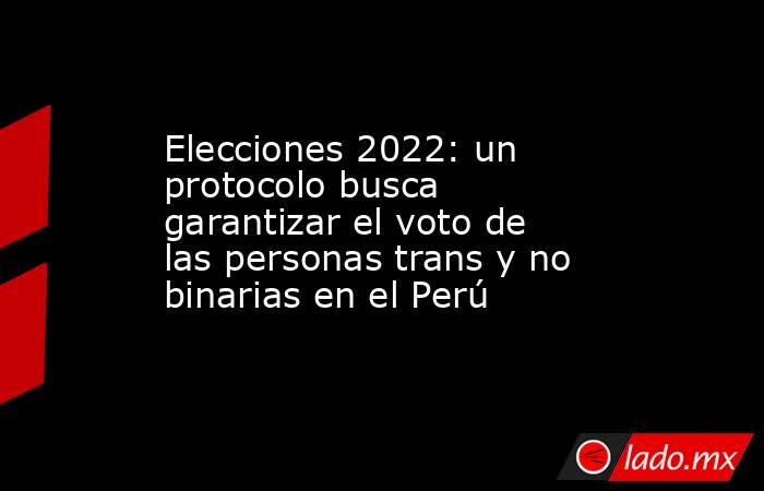 Elecciones 2022: un protocolo busca garantizar el voto de las personas trans y no binarias en el Perú. Noticias en tiempo real
