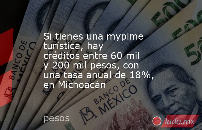 Si tienes una mypime turística, hay créditos entre 60 mil y 200 mil pesos, con una tasa anual de 18%, en Michoacán. Noticias en tiempo real