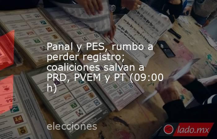 Panal y PES, rumbo a perder registro; coaliciones salvan a PRD, PVEM y PT (09:00 h). Noticias en tiempo real