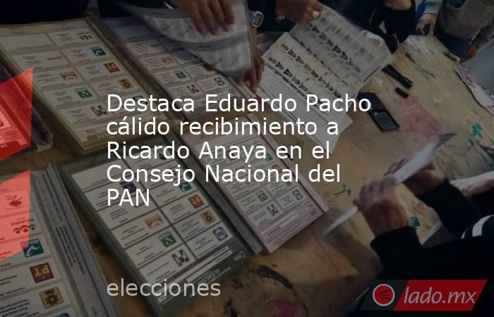 Destaca Eduardo Pacho cálido recibimiento a Ricardo Anaya en el Consejo Nacional del PAN. Noticias en tiempo real
