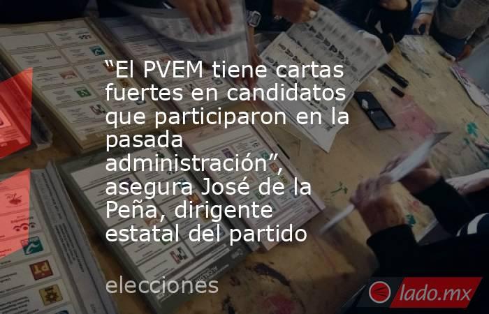 “El PVEM tiene cartas fuertes en candidatos que participaron en la pasada administración”, asegura José de la Peña, dirigente estatal del partido. Noticias en tiempo real
