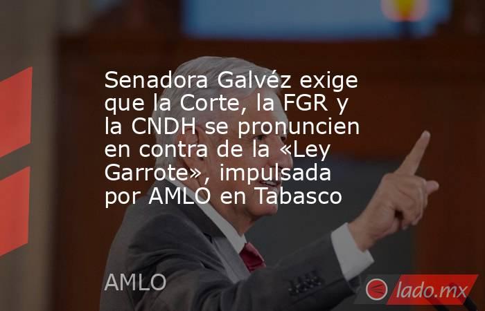 Senadora Galvéz exige que la Corte, la FGR y la CNDH se pronuncien en contra de la «Ley Garrote», impulsada por AMLO en Tabasco. Noticias en tiempo real