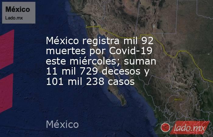 México registra mil 92 muertes por Covid-19 este miércoles; suman 11 mil 729 decesos y 101 mil 238 casos. Noticias en tiempo real
