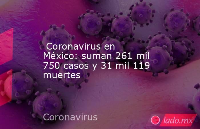  Coronavirus en México: suman 261 mil 750 casos y 31 mil 119 muertes. Noticias en tiempo real