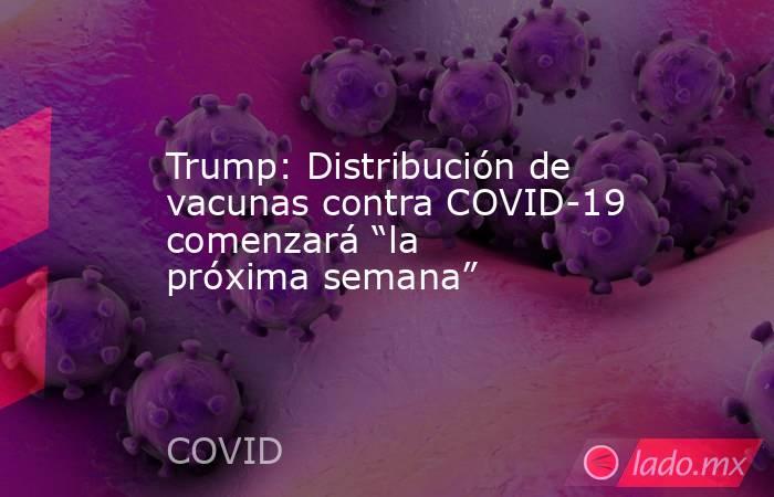Trump: Distribución de vacunas contra COVID-19 comenzará “la próxima semana”. Noticias en tiempo real