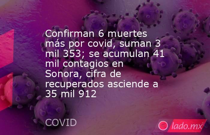 Confirman 6 muertes más por covid, suman 3 mil 353; se acumulan 41 mil contagios en Sonora, cifra de recuperados asciende a 35 mil 912. Noticias en tiempo real
