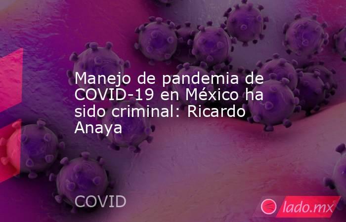 Manejo de pandemia de COVID-19 en México ha sido criminal: Ricardo Anaya. Noticias en tiempo real