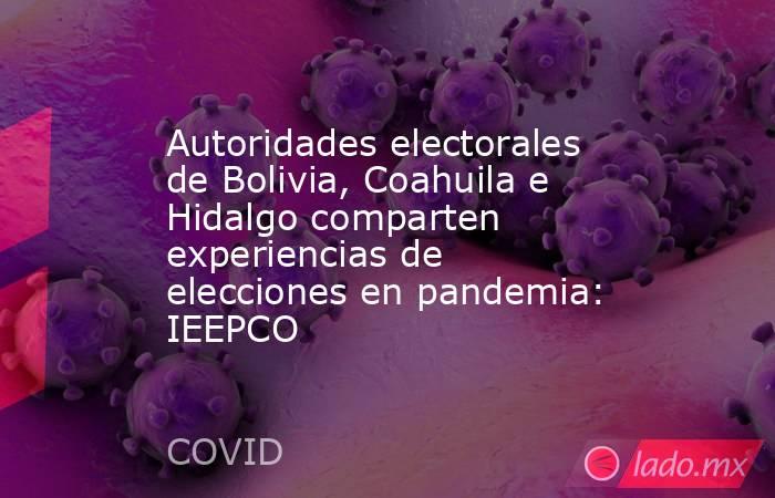 Autoridades electorales de Bolivia, Coahuila e Hidalgo comparten experiencias de elecciones en pandemia: IEEPCO. Noticias en tiempo real