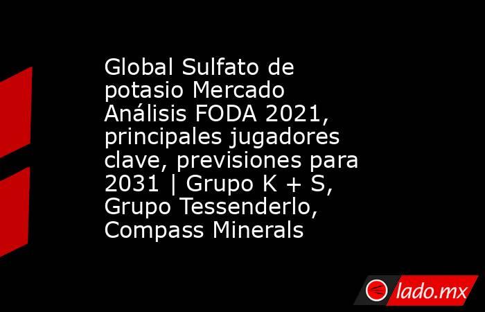 Global Sulfato de potasio Mercado Análisis FODA 2021, principales jugadores clave, previsiones para 2031 | Grupo K + S, Grupo Tessenderlo, Compass Minerals. Noticias en tiempo real