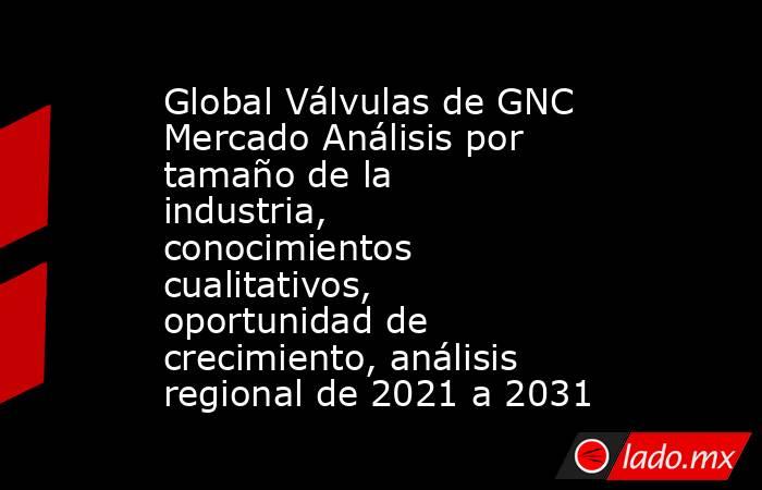 Global Válvulas de GNC Mercado Análisis por tamaño de la industria, conocimientos cualitativos, oportunidad de crecimiento, análisis regional de 2021 a 2031. Noticias en tiempo real