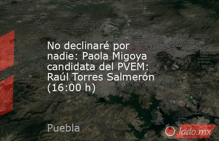 No declinaré por nadie: Paola Migoya candidata del PVEM: Raúl Torres Salmerón (16:00 h). Noticias en tiempo real